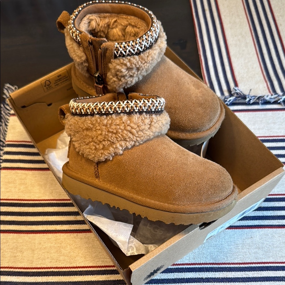 UGG Tan Ankle Boots with Sheepskin Lining